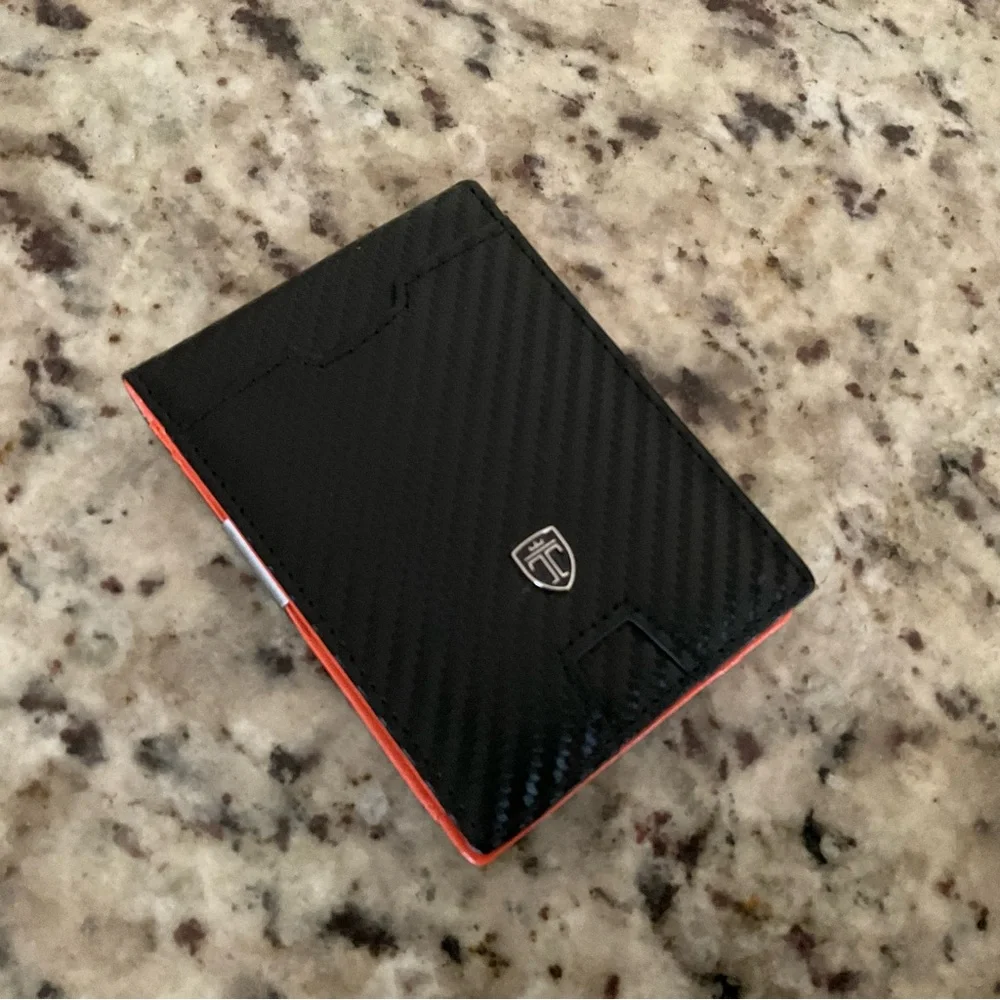 New Travando Austin Slim RFID Blocking Money Clip Bifold Carbon Wallet